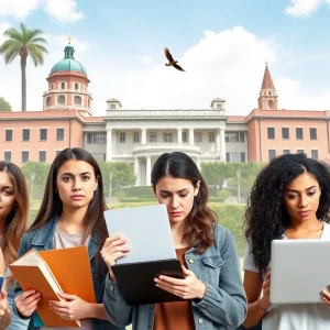 Diverse group of international students at California universities showing concern.