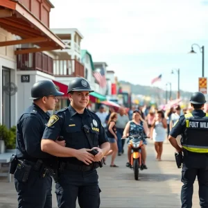 A vibrant view of Coronado Beach showcasing community life and safety awareness.