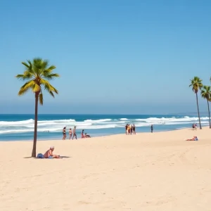 Crowd enjoying a sunny day at Coronado Beach