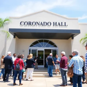 Residents gathered outside Coronado City Hall for council meeting