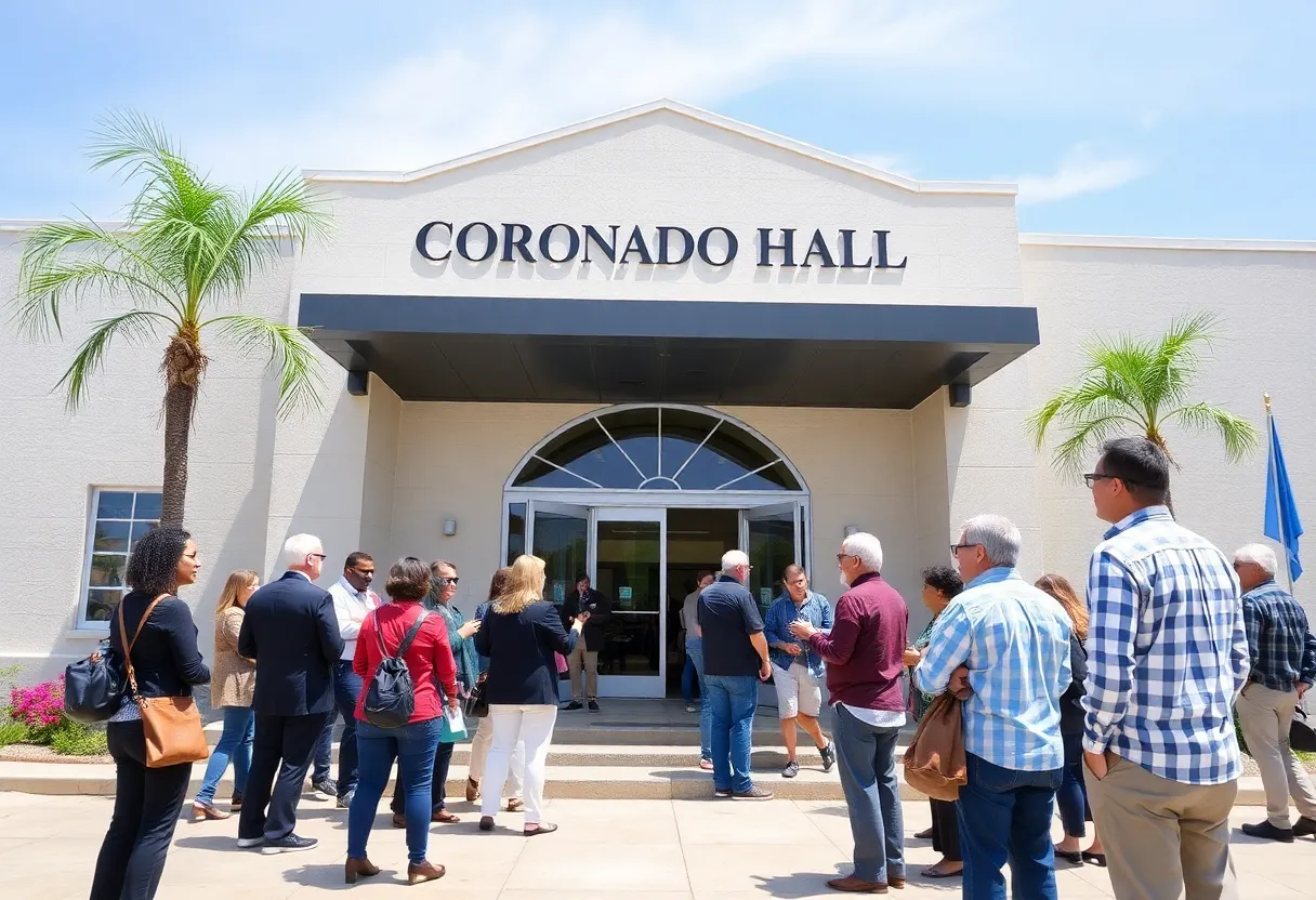 Residents gathered outside Coronado City Hall for council meeting