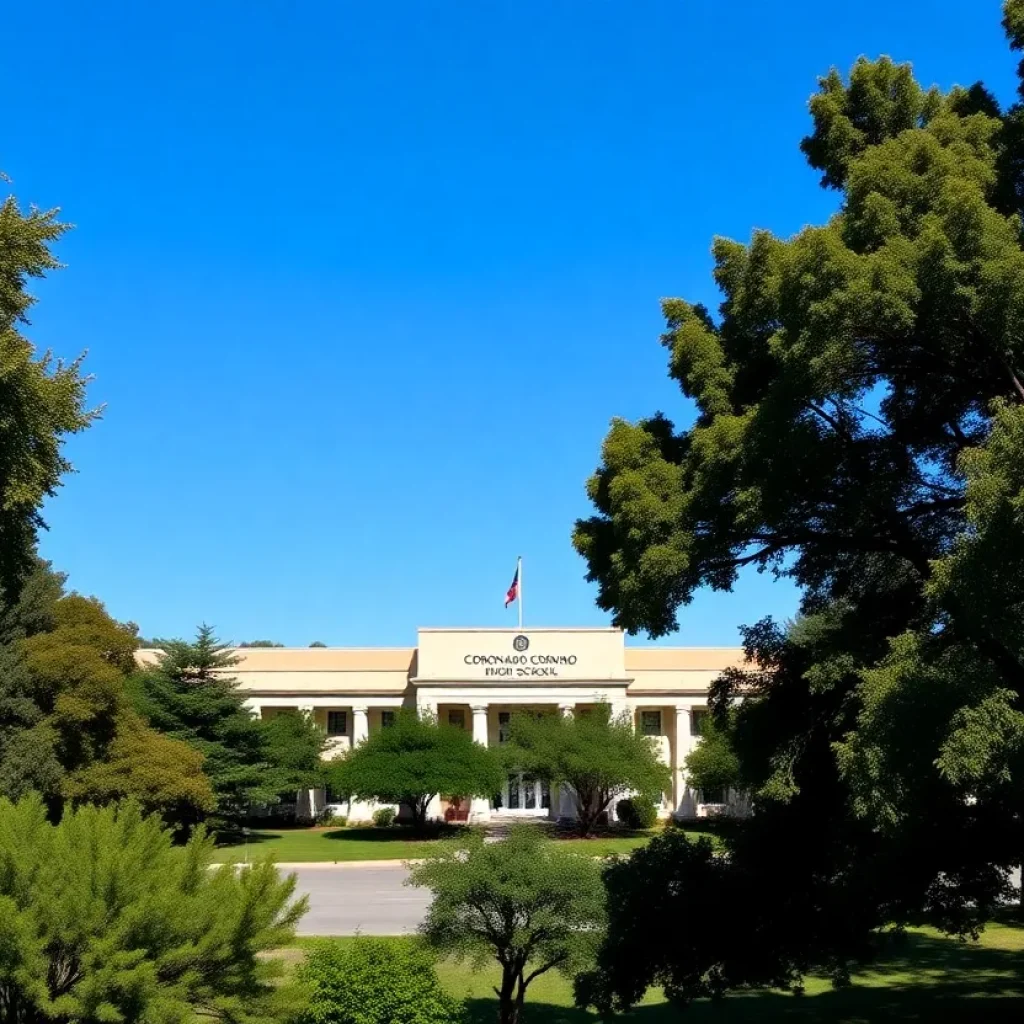 Coronado High School campus with trees and sky