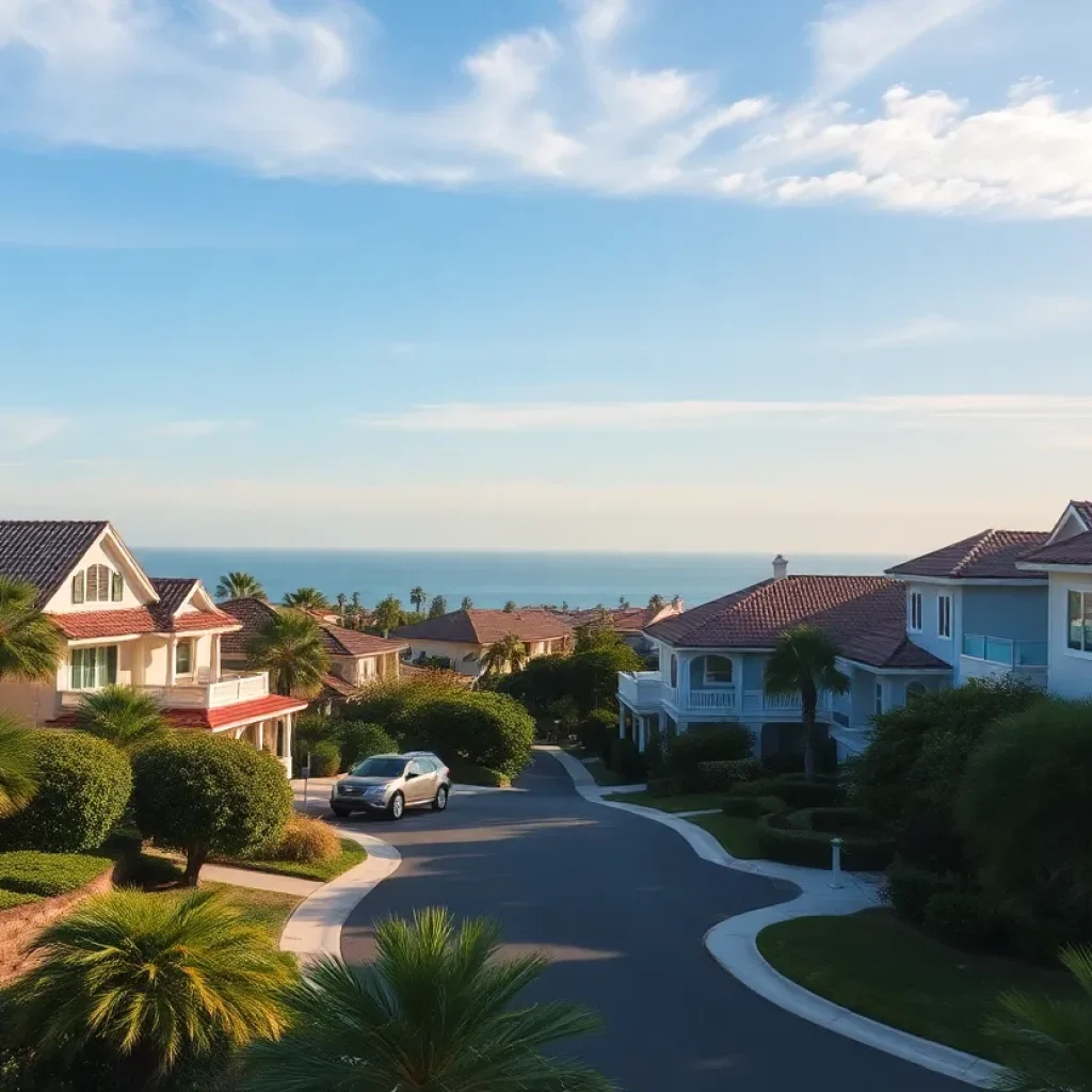 A beautiful residential area in Coronado, California, showcasing diverse homes and a sunny landscape