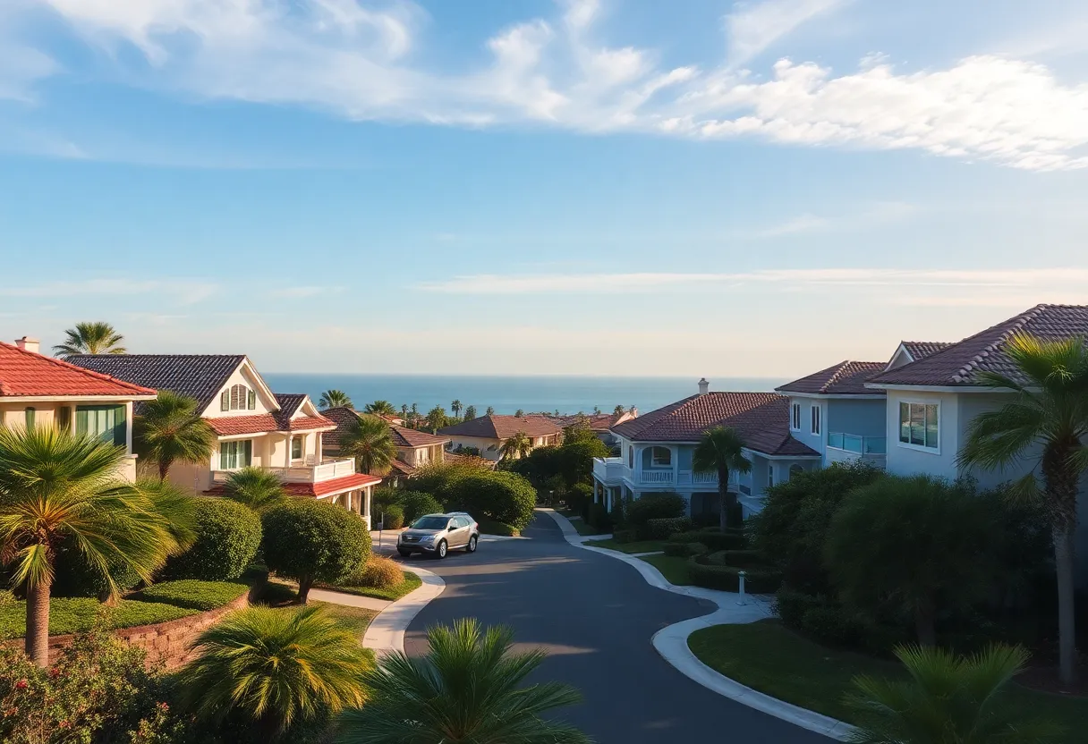 A beautiful residential area in Coronado, California, showcasing diverse homes and a sunny landscape