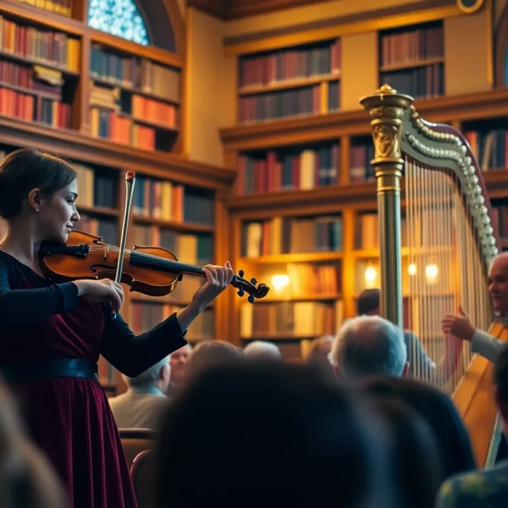 Violin and harp duet performance at Coronado concert