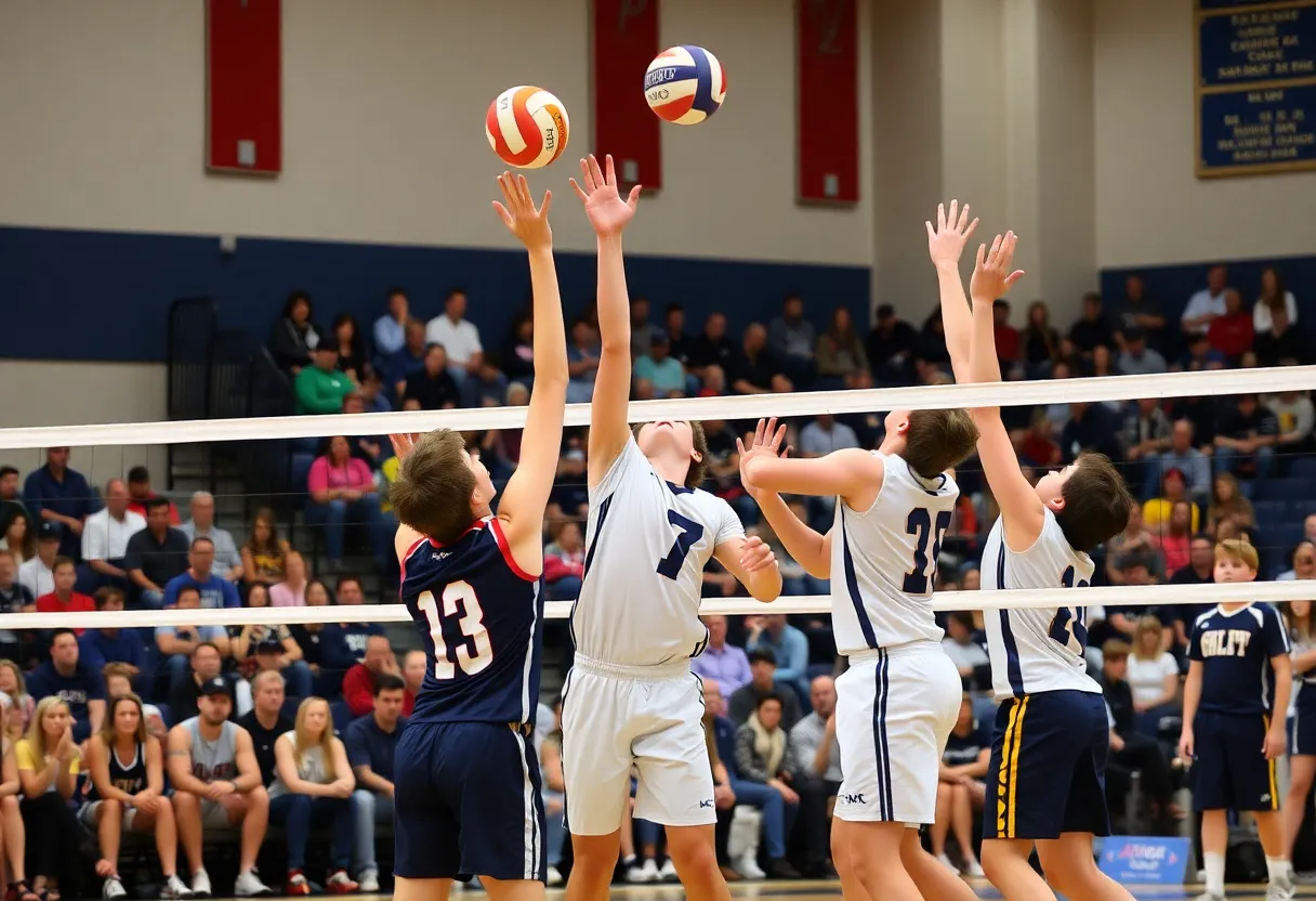 Volleyball players from Coronado and Palo Verde competing during a match.