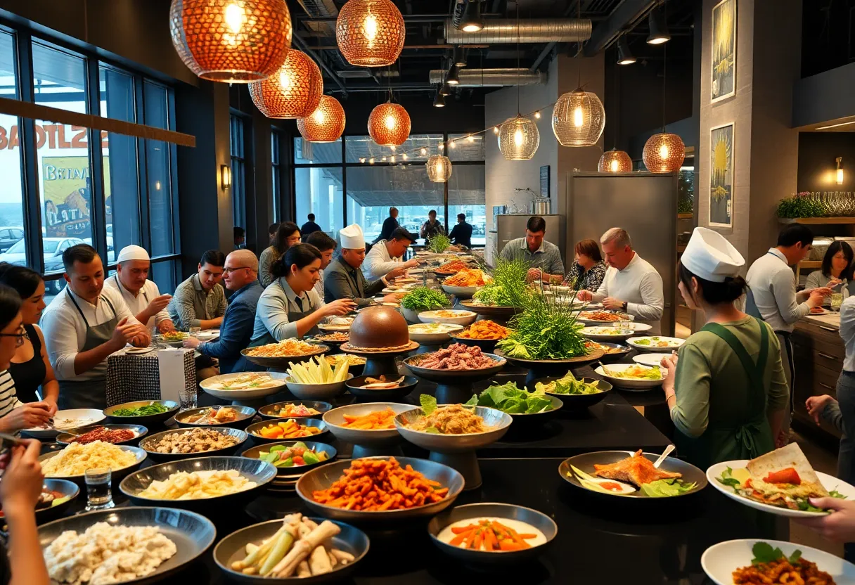Diverse culinary dishes at a restaurant celebrating a chef's achievement.