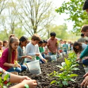 Community members participating in sustainability initiatives for Earth Day