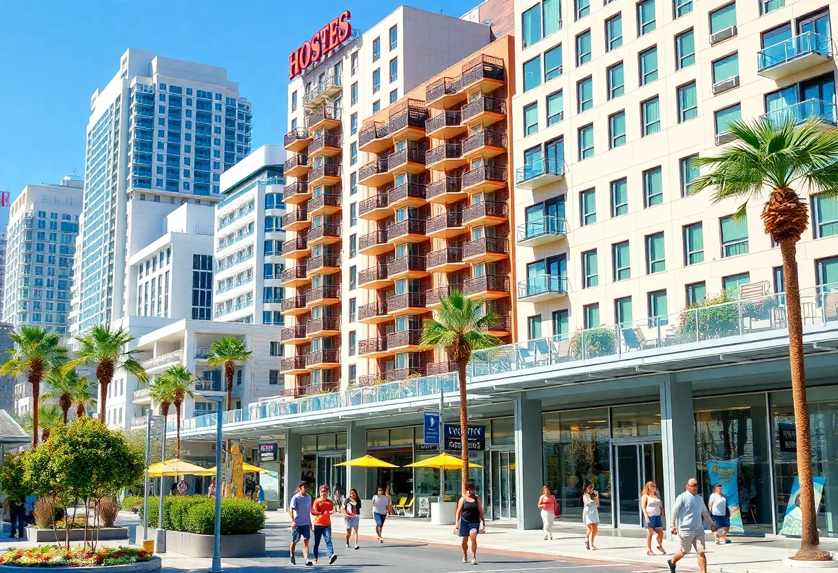 A scenic view of downtown San Diego with hotels and sunny skies.