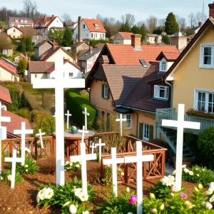 White Easter crosses displayed in front yards in Coronado