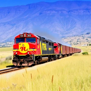Freight train traveling through California's countryside