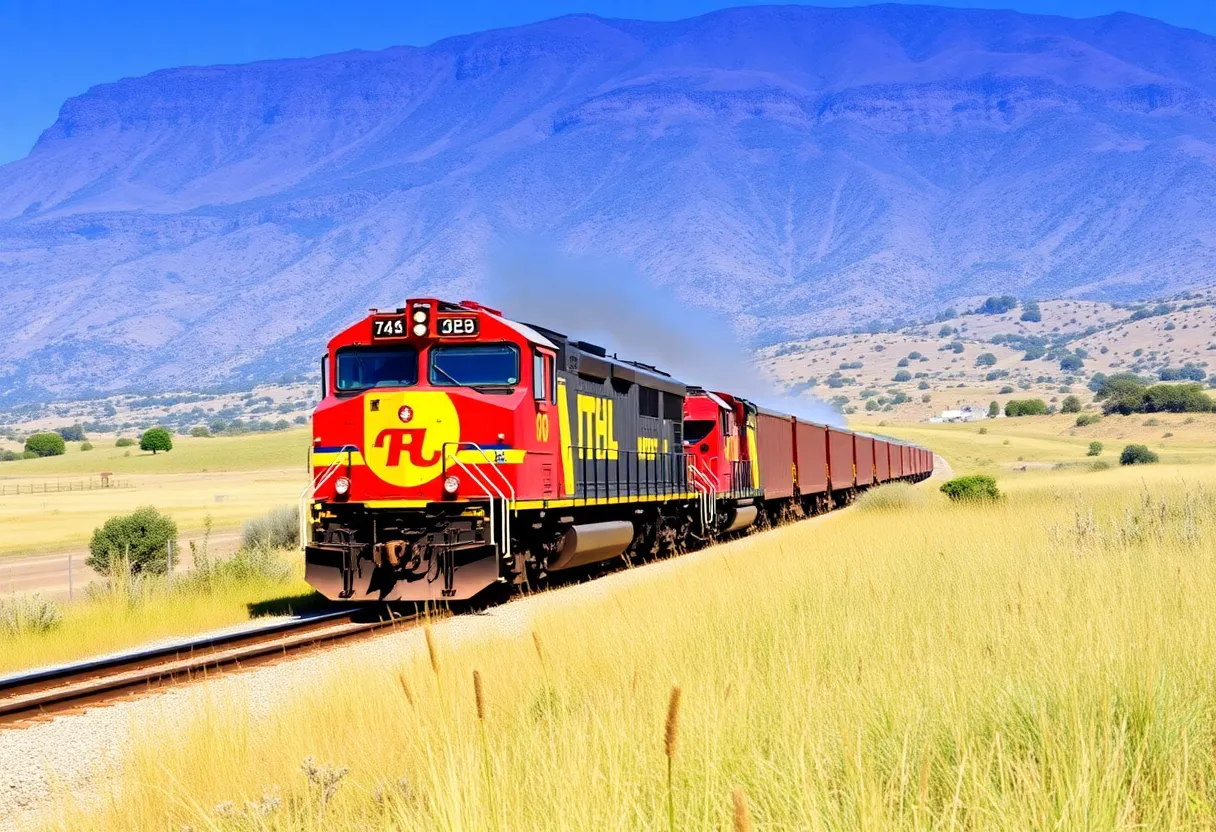Freight train traveling through California's countryside