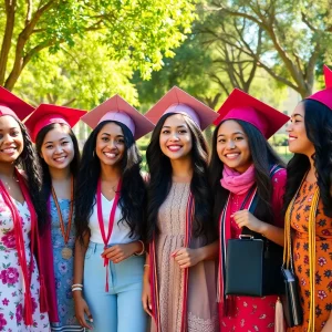 Group of graduating senior girls celebrating in Coronado park