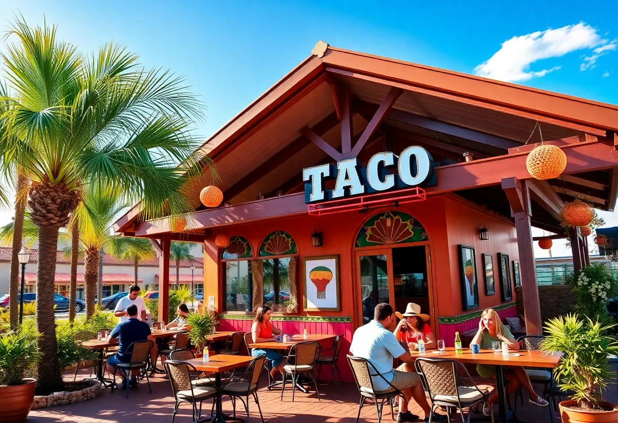 Outdoor patio of Habanero's Taco Shop at Shell Gas Station in Coronado