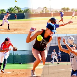 Collage of high school sports including baseball, softball, and volleyball in Las Vegas