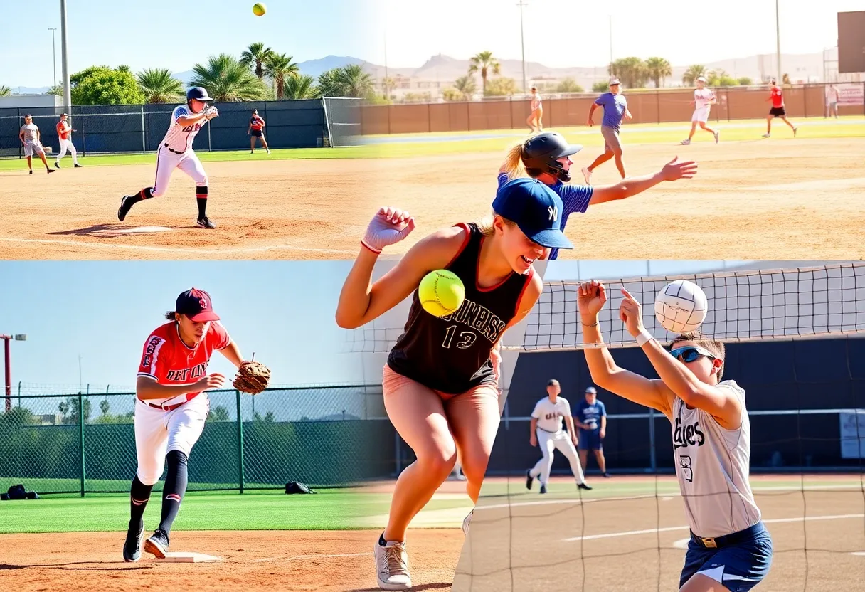 Collage of high school sports including baseball, softball, and volleyball in Las Vegas