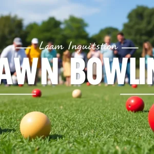 Community members participating in lawn bowling exhibit activity
