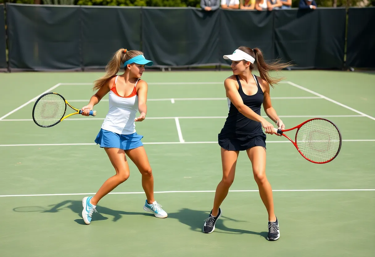 Pacific women's tennis team competing on the court