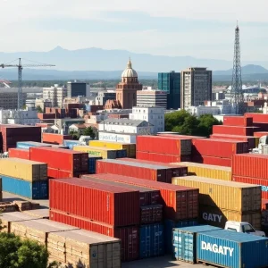 A cityscape of Sacramento showcasing trade elements amidst political changes.