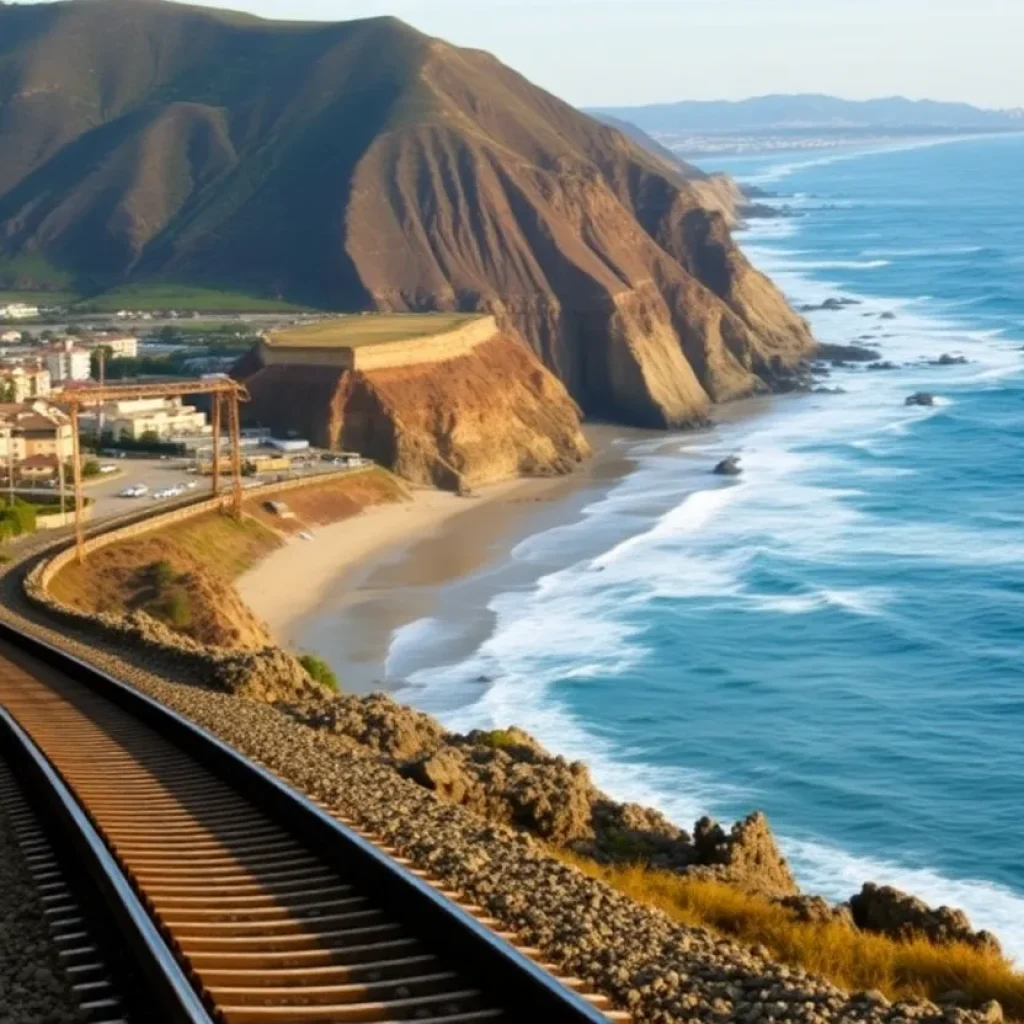 San Clemente coastline with railway tracks under construction