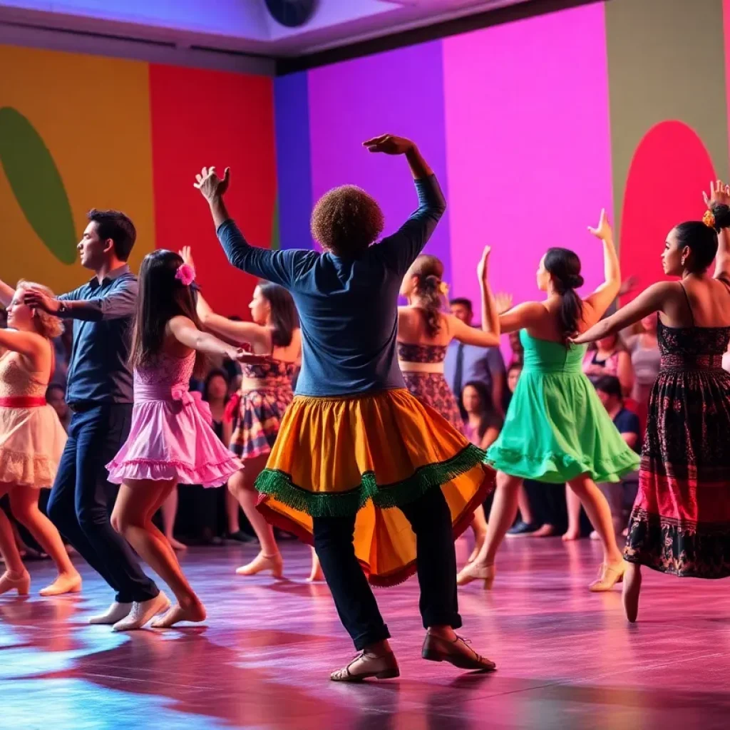 A diverse group of dancers performing on stage in San Diego