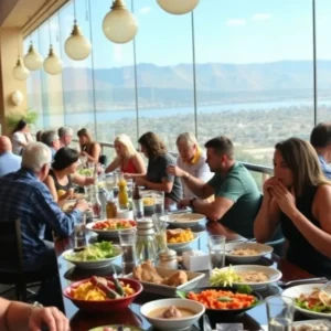 Diverse dining atmosphere in San Diego with colorful dishes