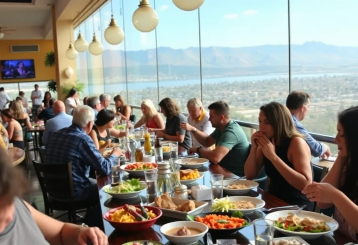 Diverse dining atmosphere in San Diego with colorful dishes
