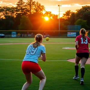 Softball players in action during a game at San Diego