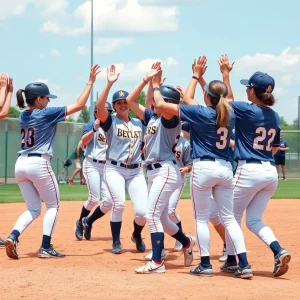 San Diego Toreros softball team celebrating a win