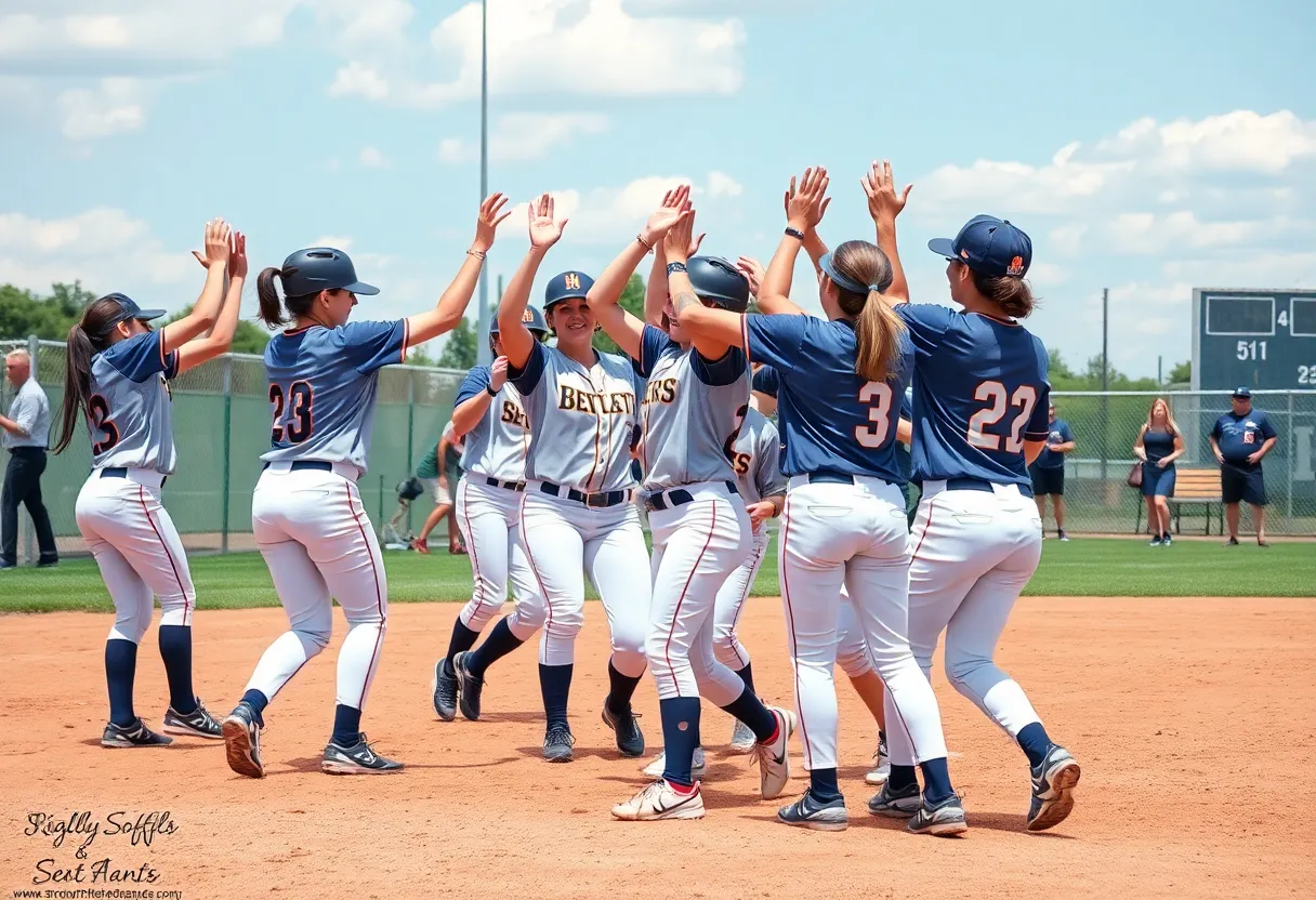 San Diego Toreros softball team celebrating a win