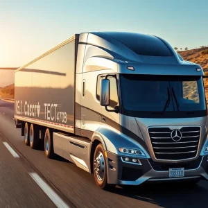 Futuristic self-driving truck on California highway
