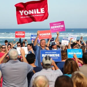 Campaign rally for California governor at Huntington Beach
