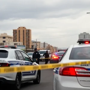 Law enforcement officers investigating a crime scene in Tijuana.