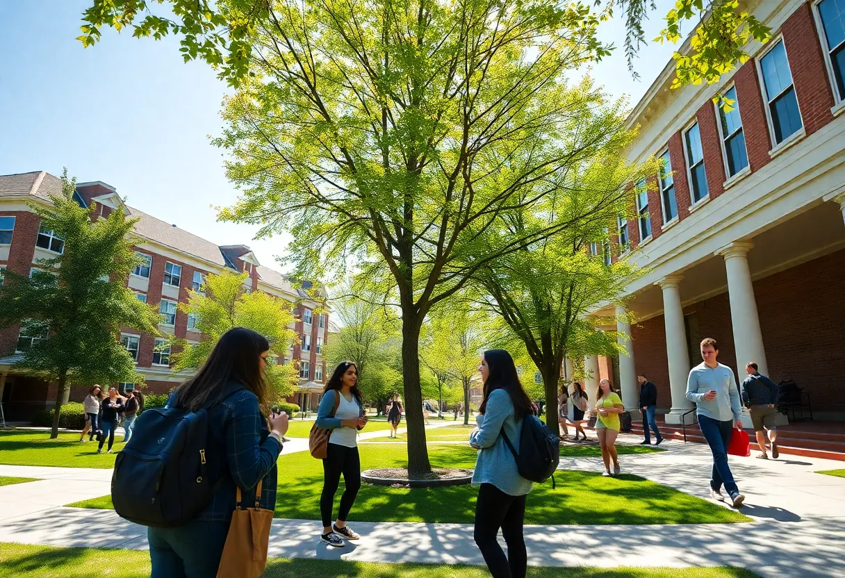 Students discussing on the University of San Diego campus