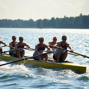University of San Diego men's rowing team competing in a race