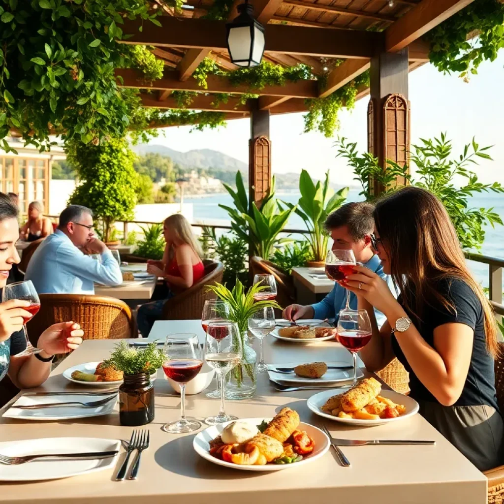 Outdoor dining at Veranda restaurant overlooking the ocean