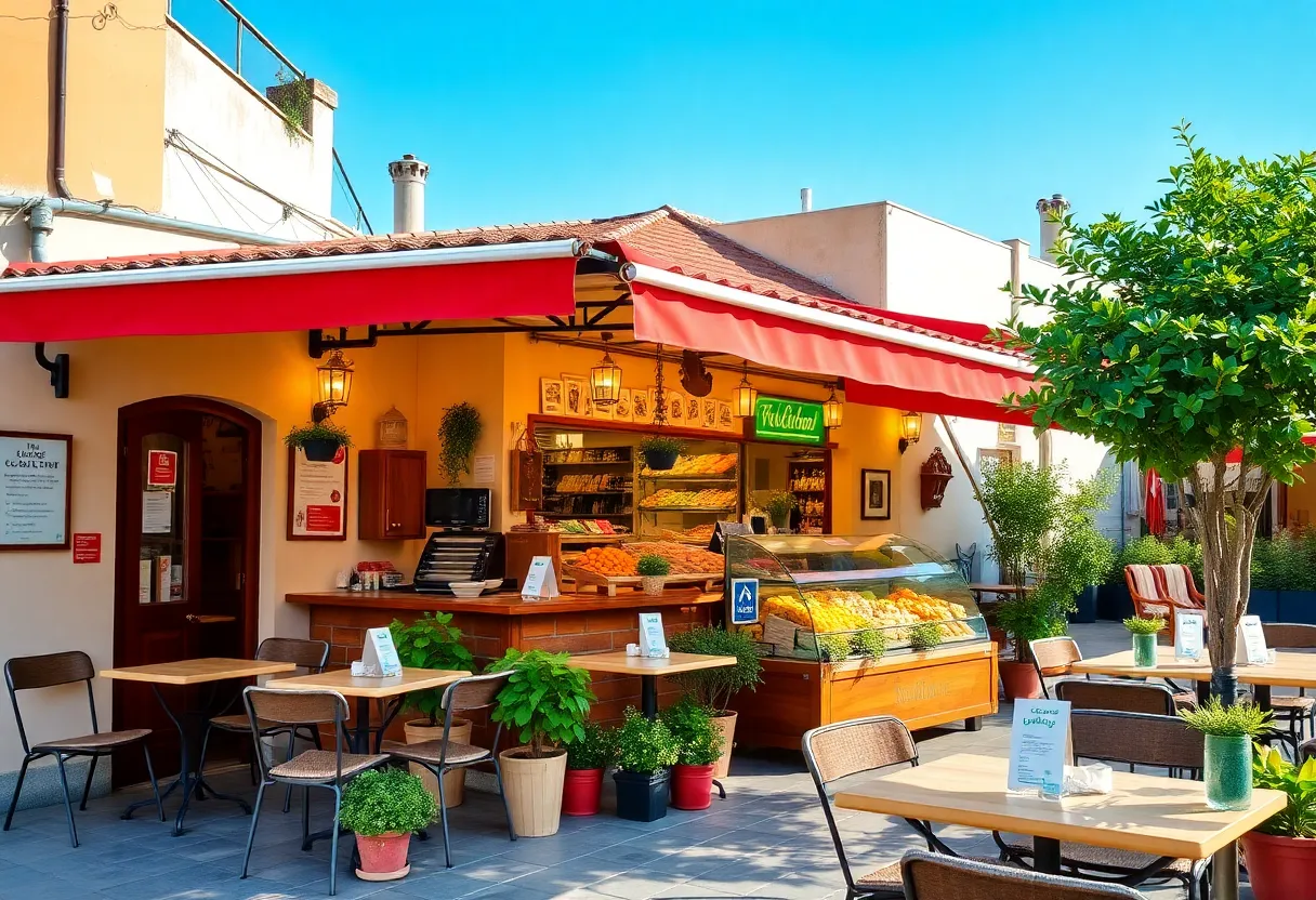 Outdoor seating at Aladdin Mediterranean Café