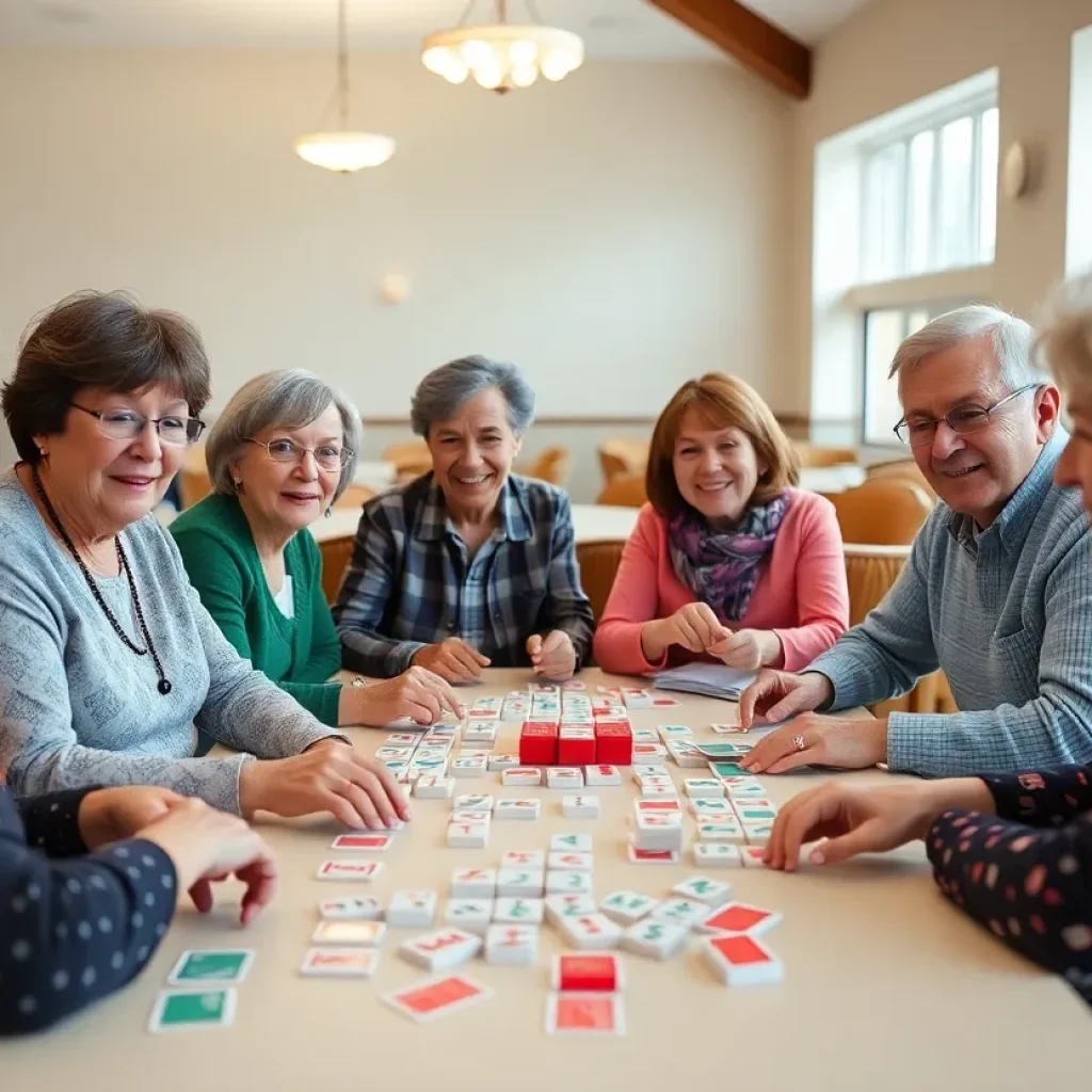 Adults engaged in a game of Mah Jongg at the Spreckels Center