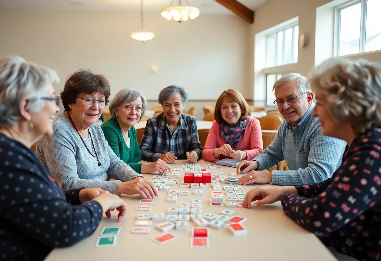 Adults engaged in a game of Mah Jongg at the Spreckels Center