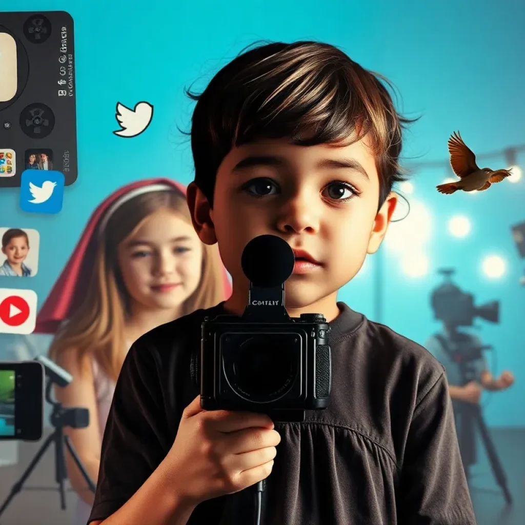 A visual representation of the kidfluencer industry showcasing themes of childhood innocence and social media influence.