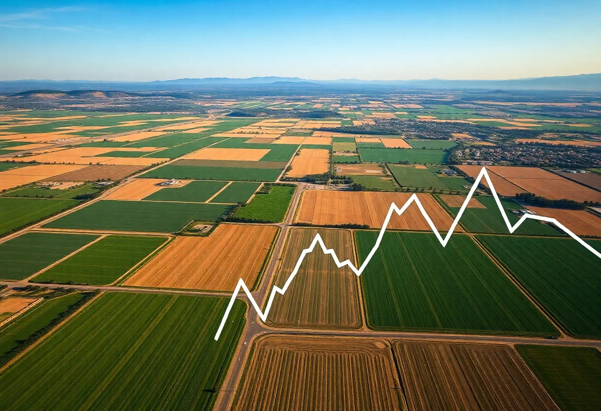 Aerial view of California's agricultural landscape affected by tariffs