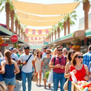 A vibrant market scene in California representing consumer confidence.