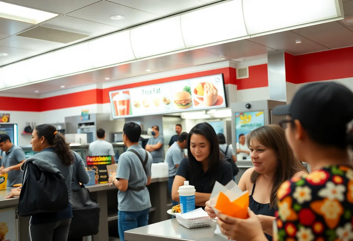 Diverse employees working in a fast food restaurant in California