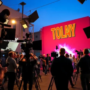 Hollywood movie set depicting film production activities.