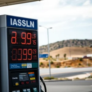 Display board showing rising gas prices at a California gas station