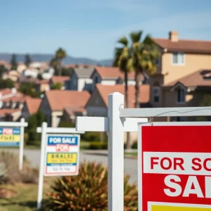 California homes with 'For Sale' signs reflecting the housing market challenges.
