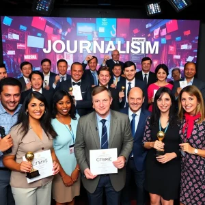 Celebration at California Journalism Awards with reporters