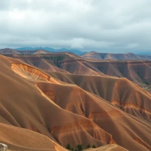 Panoramic view of a landslide-affected area in California.