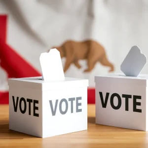 Illustration of ballot boxes in California representing mail-in voting.