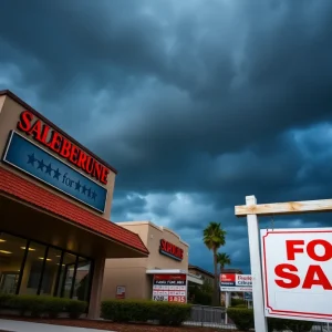 Dramatic California real estate scene post-financial scandal